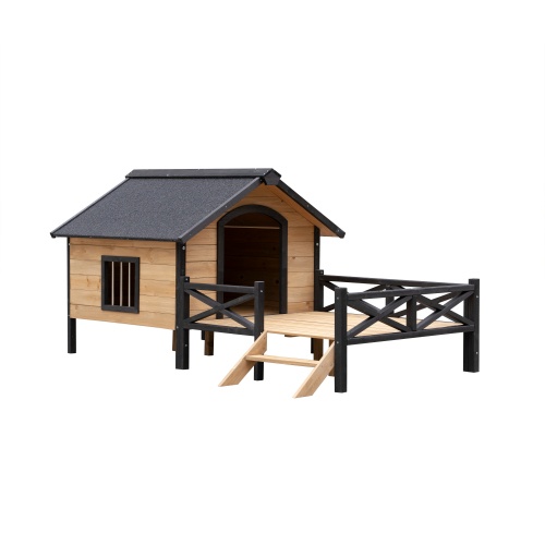 Outdoor Large Cabin Style Wooden Kennel With Porch - Image 3