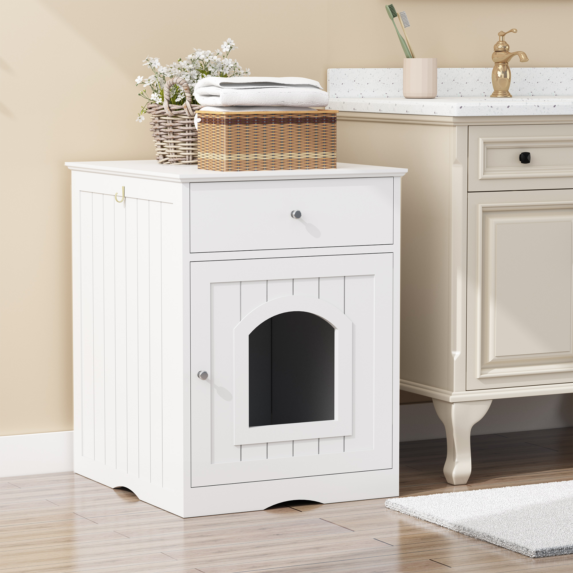 Wooden Pet House Litter Box Fence With Drawers - Image 4