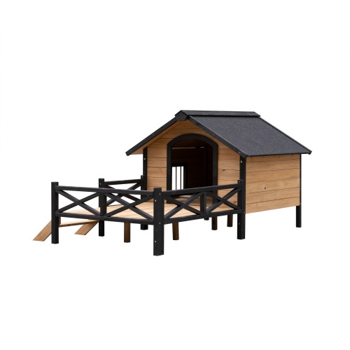 Outdoor Large Cabin Style Wooden Kennel With Porch - Image 5