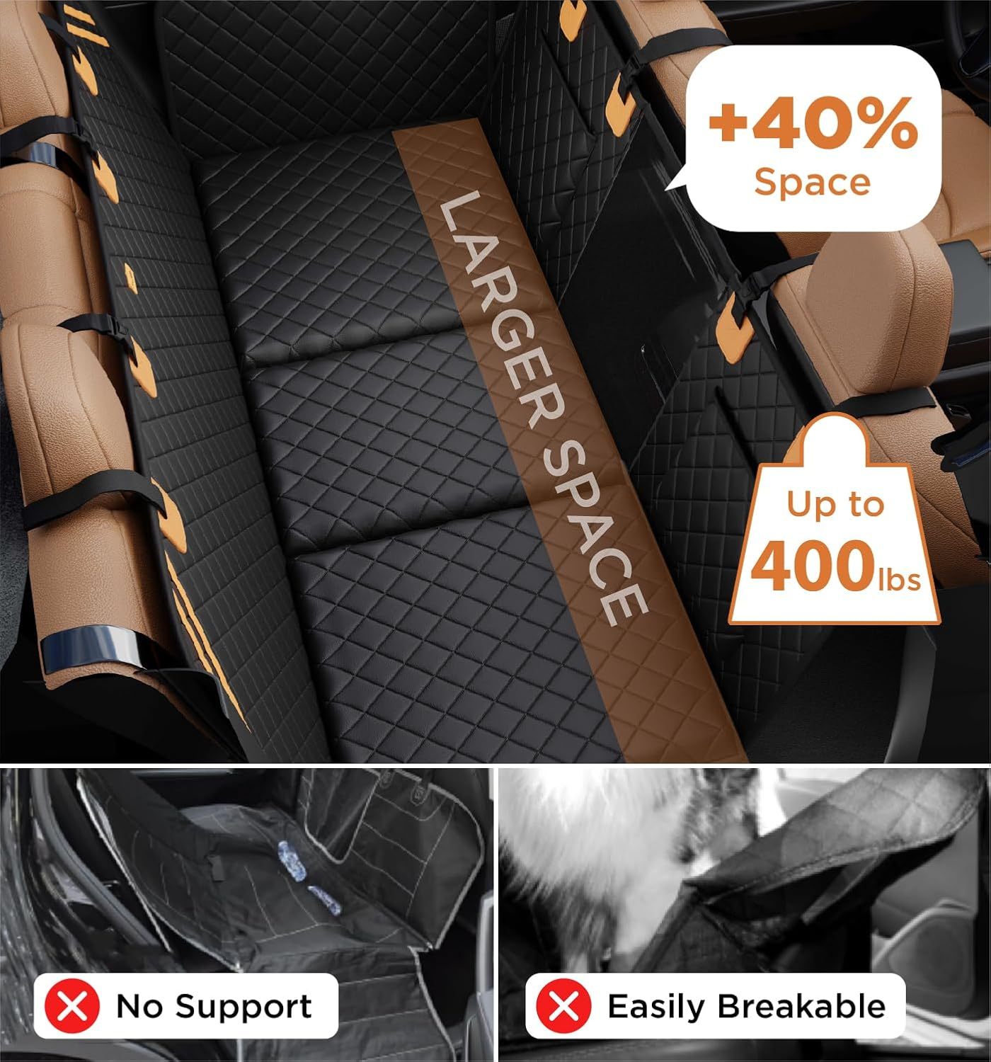 Made4Pets Pet Dog Car Back Seat Cover Back Seat Extension Pad Can Bear 400 Pounds Waterproof And Non-slip Dog Car Hammock Eight-layer Hard Bottom With PE Foam Easy To Install And Clean - Image 6