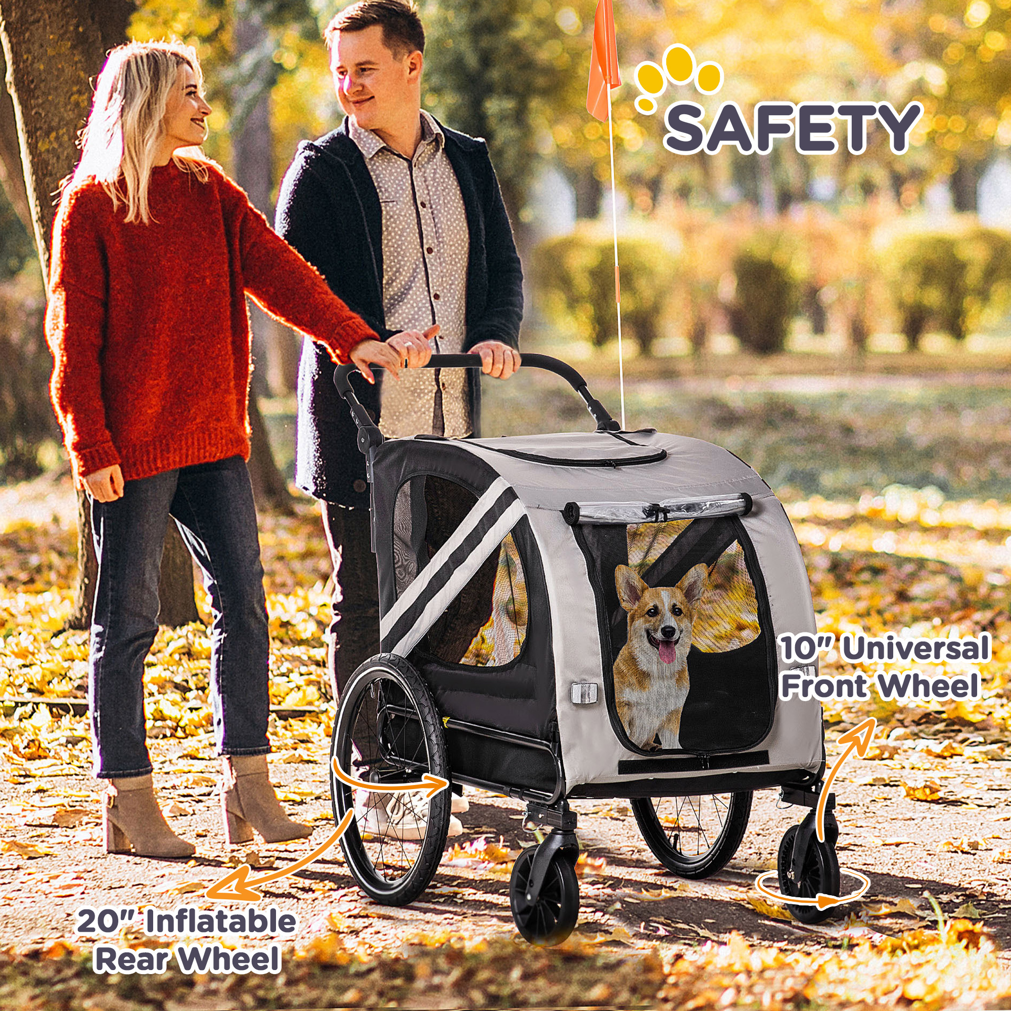 2-in-1 Pet Bike Trailer for Small Medium Dogs, Road-Visibility Dog Stroller Bicycle Carrier, Weather-Strong Bike Wagon Trailer Sidecar Attachment, Gray - Image 8