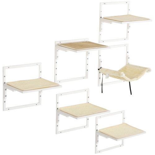 PawHut 6-pc Modern Cat Wall Shelves For Indoor Cats, Height Adjustable Jumping Platforms - Image 5