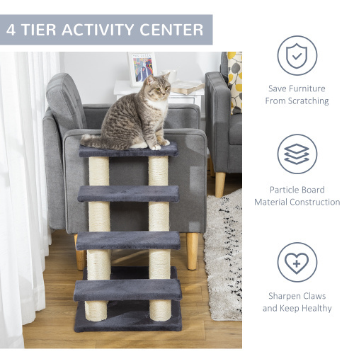 PawHut Cat Tree With 4 Steps For High Beds Couch, Cute Stair Shaped Cat Tree For Indoor Cats Or Dogs W Sisal Scratching Post, Climbing, Playing, Gray - Image 8