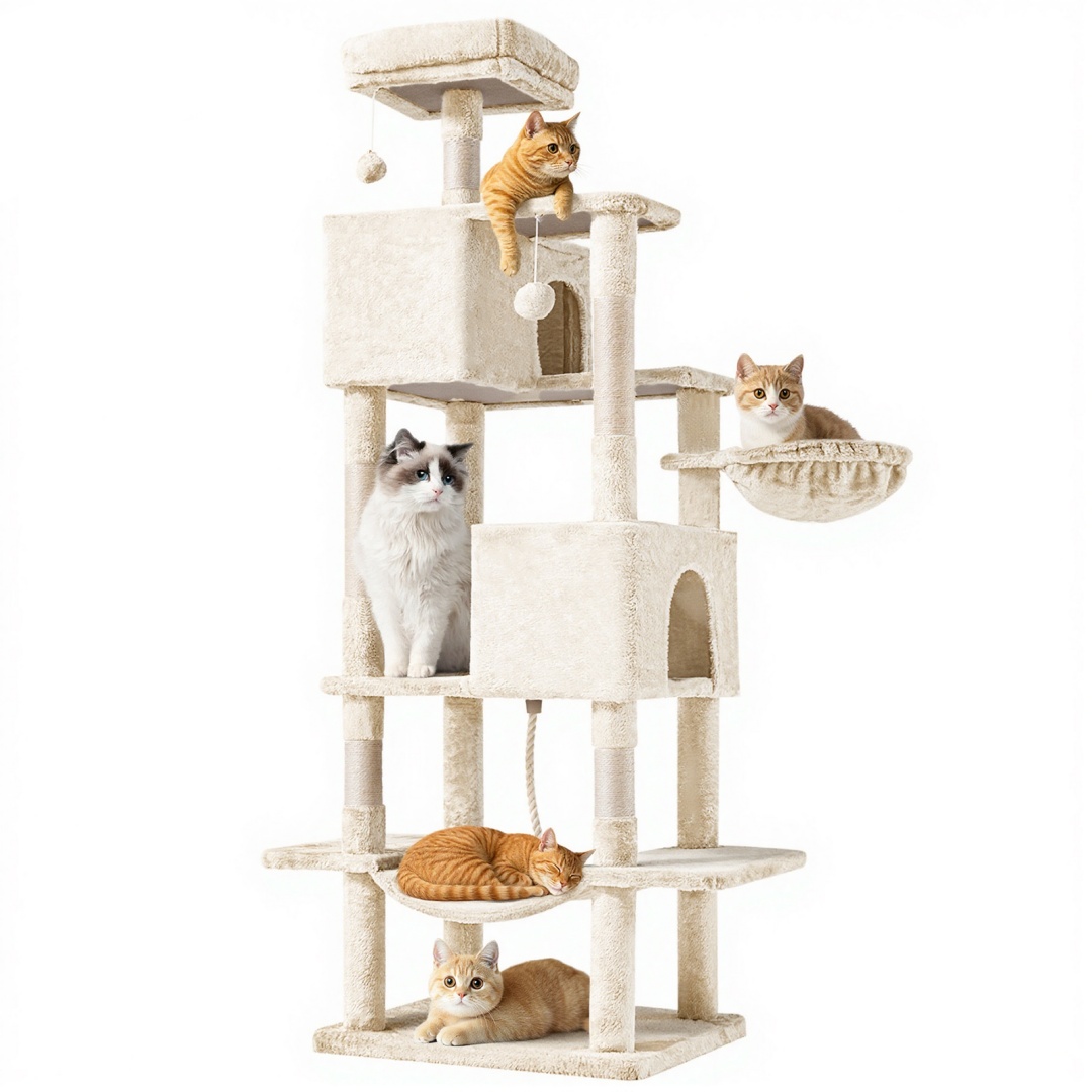 66 Inch Cat Tree Tower, Large Multi-Cat Climbing Extended Platform, Hammock, Pet House For Indoor Cats And Kittens Play - Image 5