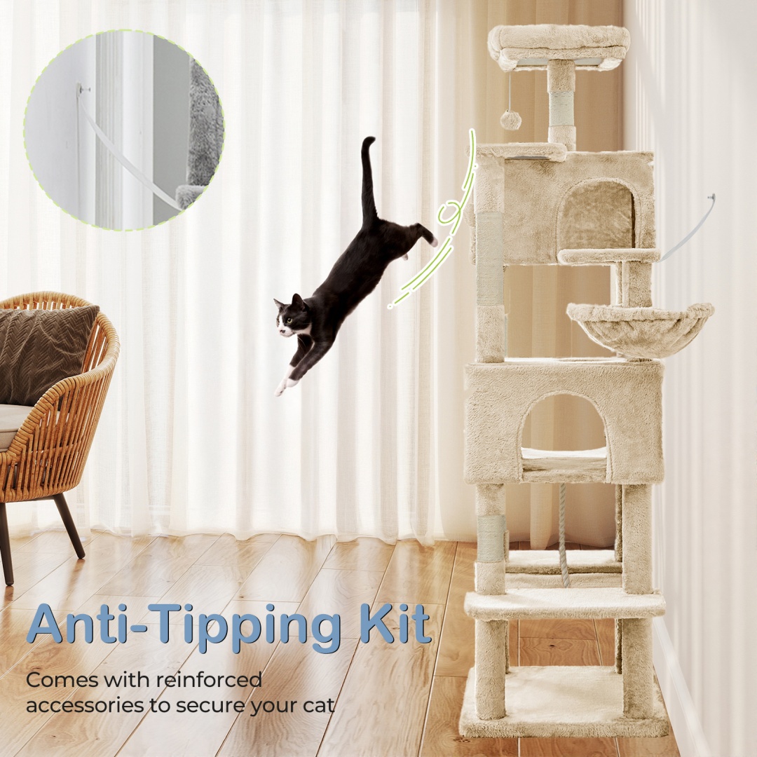 66 Inch Cat Tree Tower, Large Multi-Cat Climbing Extended Platform, Hammock, Pet House For Indoor Cats And Kittens Play - Image 8