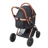 Pet Stroller, 4 Wheels Dog Stroller Rotate With Brakes, 66 Lbs Weight Capacity, Puppy Stroller With Detachable Carrier, Storage Basket And Pet Pad, For Small To Medium Sized Dogs, Black