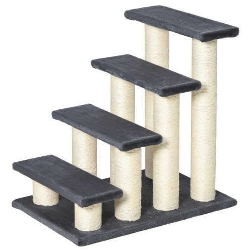 PawHut Cat Tree With 4 Steps For High Beds Couch, Cute Stair Shaped Cat Tree For Indoor Cats Or Dogs W Sisal Scratching Post, Climbing, Playing, Gray - Image 4