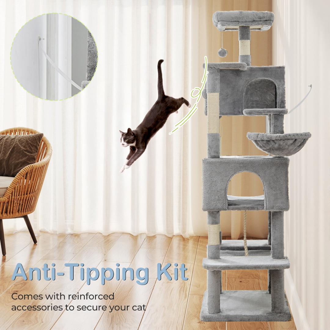 66 Inch Cat Tree Tower, Large Multi-Cat Climbing Extended Platform, Hammock, Pet House For Indoor Cats And Kittens Play - Image 6