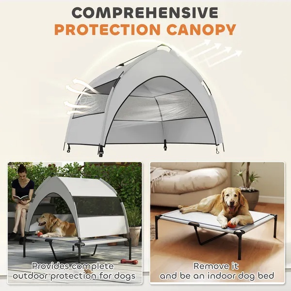 Elevated Dog Bed With Removable Canopy, Portable Outside Raised Pet Cot With Cooling Pad, Storage Bag - Image 4