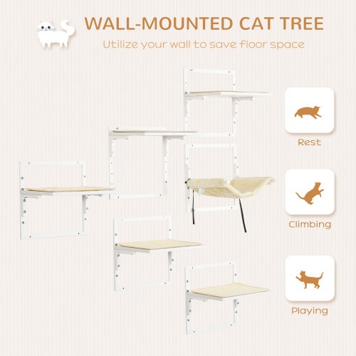 PawHut 6-pc Modern Cat Wall Shelves For Indoor Cats, Height Adjustable Jumping Platforms - Image 8