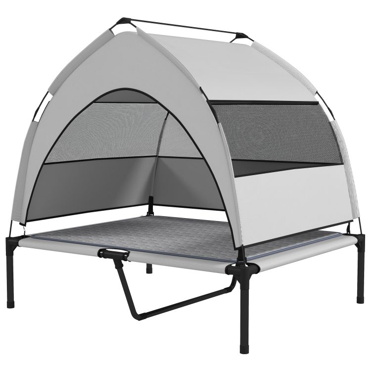 Elevated Dog Bed With Removable Canopy, Portable Outside Raised Pet Cot With Cooling Pad, Storage Bag, 42 X 30 X 37