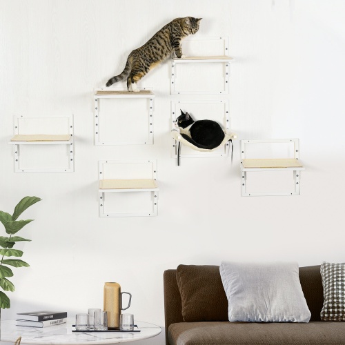 PawHut 6-pc Modern Cat Wall Shelves For Indoor Cats, Height Adjustable Jumping Platforms - Image 7