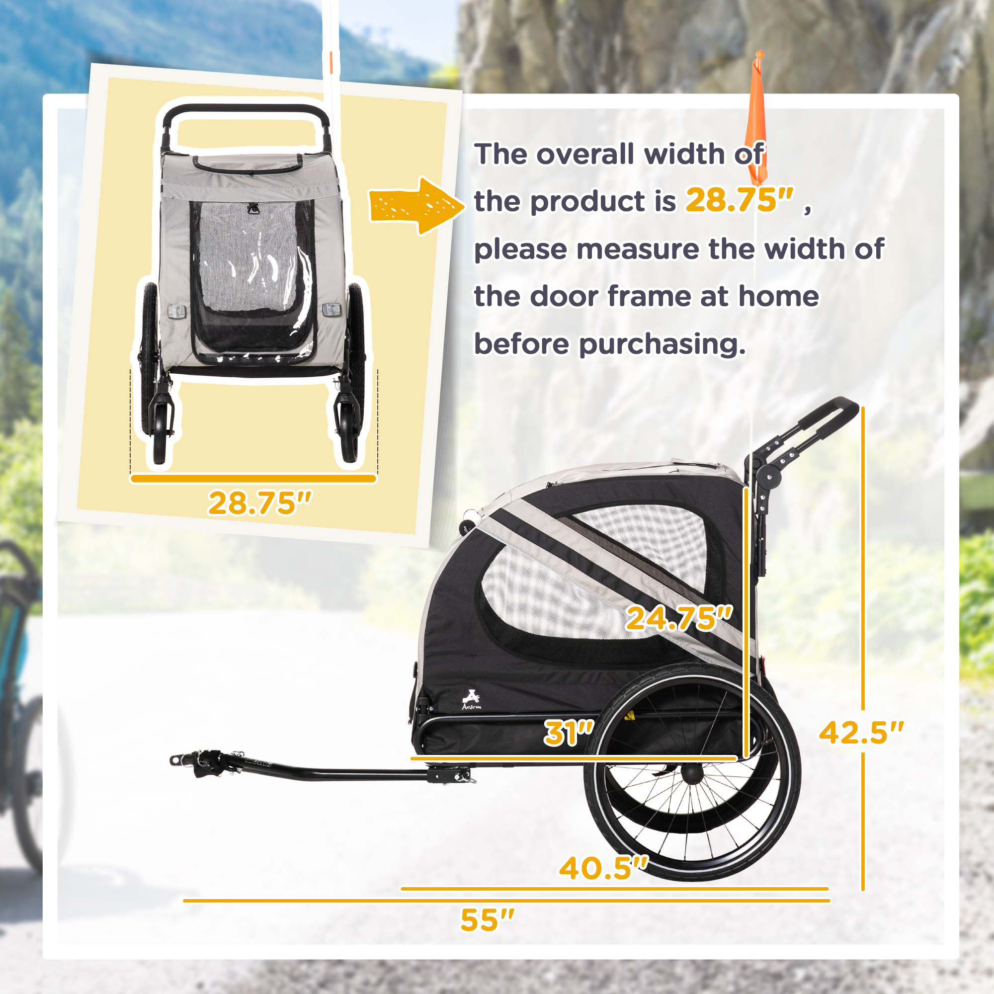 2-in-1 Pet Bike Trailer for Small Medium Dogs, Road-Visibility Dog Stroller Bicycle Carrier, Weather-Strong Bike Wagon Trailer Sidecar Attachment, Gray - Image 4