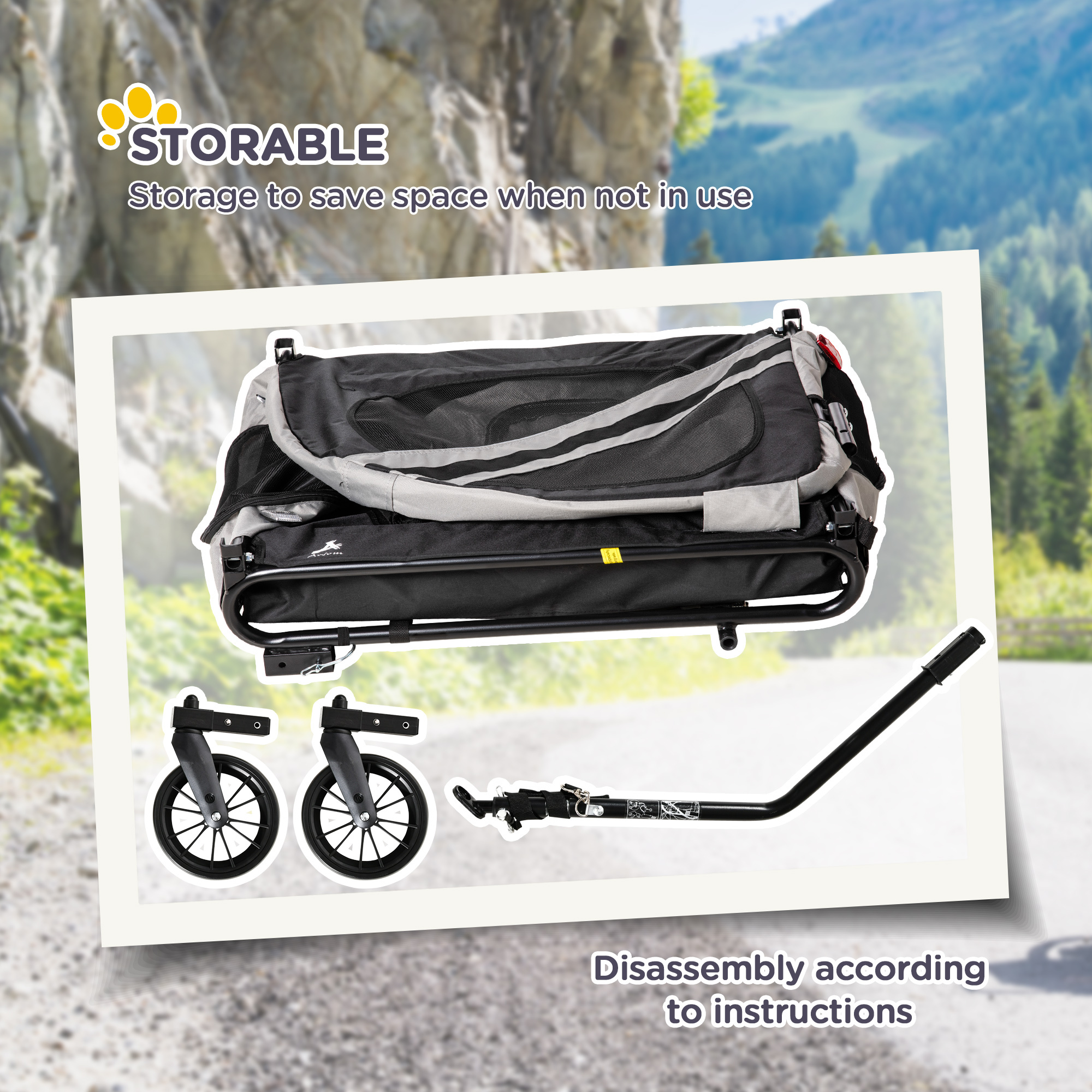 2-in-1 Pet Bike Trailer for Small Medium Dogs, Road-Visibility Dog Stroller Bicycle Carrier, Weather-Strong Bike Wagon Trailer Sidecar Attachment, Gray - Image 5