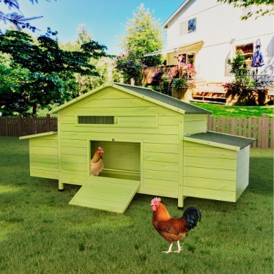 11.12 Ft Large Wooden Chicken Coop With 2 Free Range Doors 2 Nesting Boxes Perch Outdoor Hen House Poultry Cage - Image 4