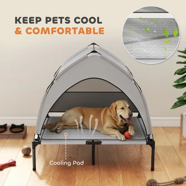 Elevated Dog Bed With Removable Canopy, Portable Outside Raised Pet Cot With Cooling Pad, Storage Bag - Image 3