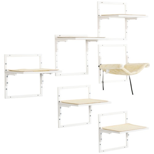 PawHut 6-pc Modern Cat Wall Shelves For Indoor Cats, Height Adjustable Jumping Platforms - Image 3