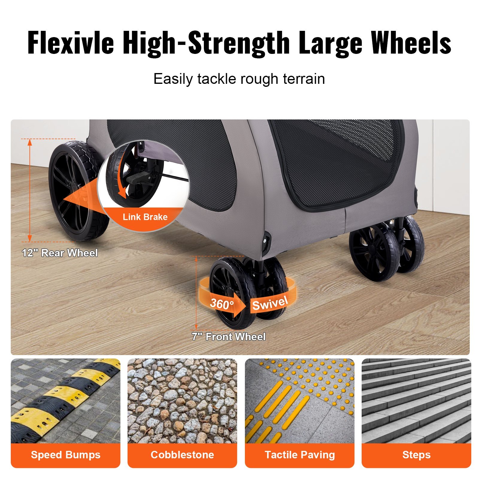 Pet Stroller 4-Wheels Dog Stroller Carrier 160lbs Weight Capacity Portable - Image 5