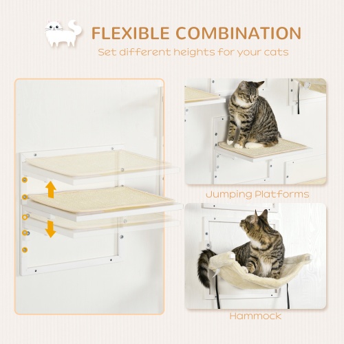 PawHut 6-pc Modern Cat Wall Shelves For Indoor Cats, Height Adjustable Jumping Platforms - Image 9