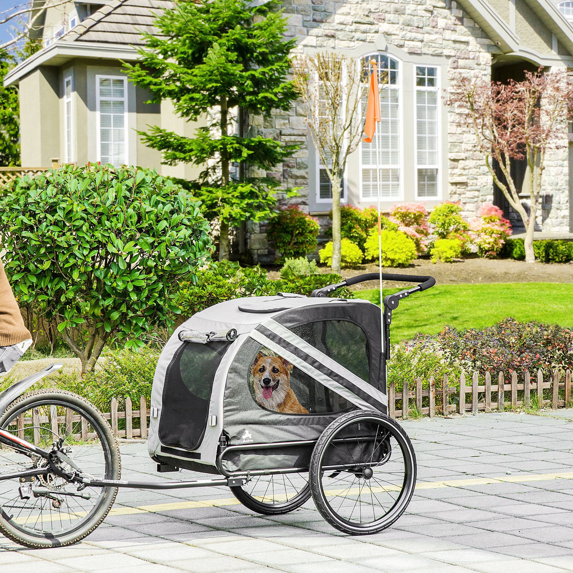 2-in-1 Pet Bike Trailer for Small Medium Dogs, Road-Visibility Dog Stroller Bicycle Carrier, Weather-Strong Bike Wagon Trailer Sidecar Attachment, Gray - Image 7