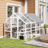 Wooden Catio Outdoor Cat Enclosure With Waterproof Cover, 2 Condos, 6 Platforms, Bridge, Doors, White
