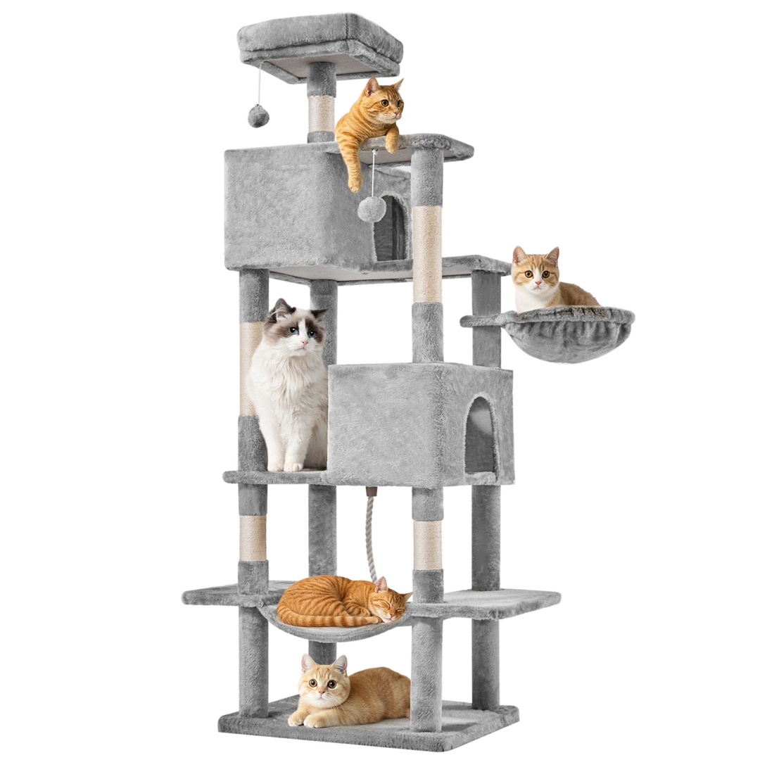 66 Inch Cat Tree Tower, Large Multi-Cat Climbing Extended Platform, Hammock, Pet House For Indoor Cats And Kittens Play - Image 4