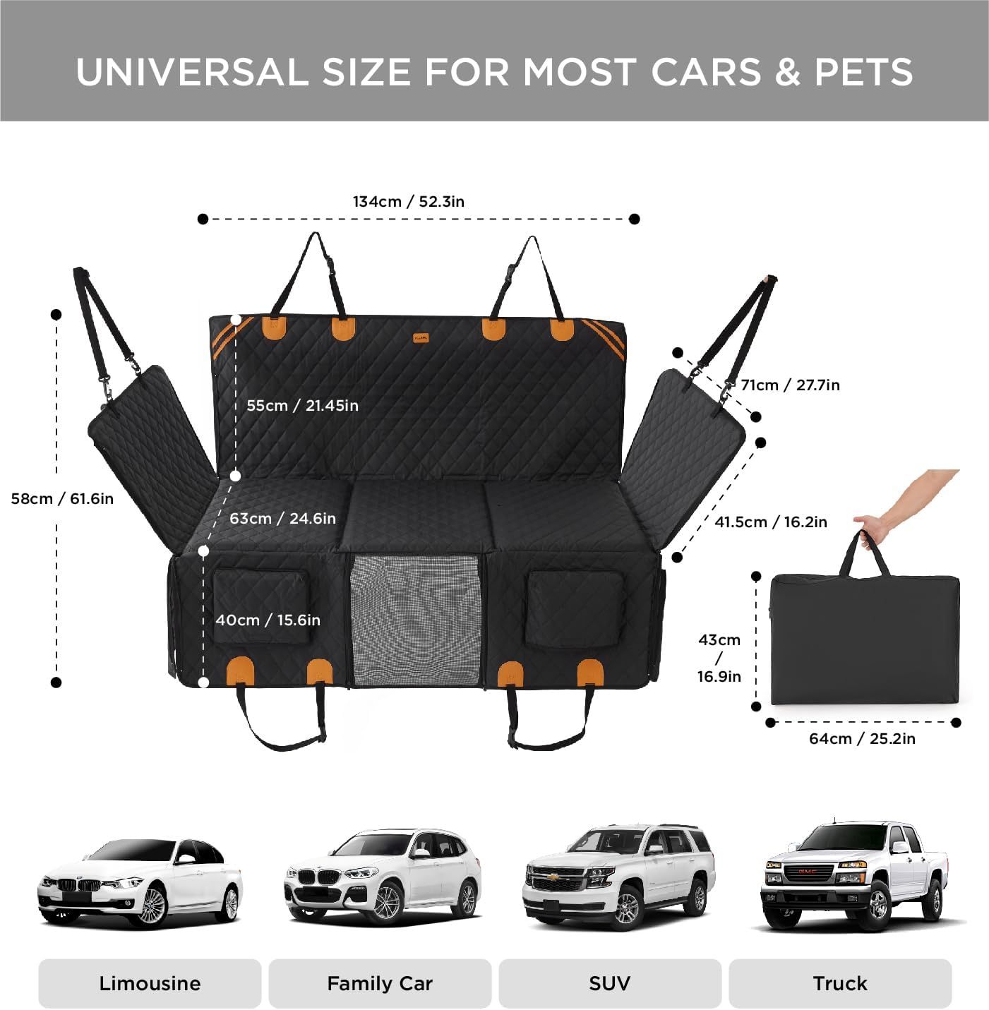 Made4Pets Pet Dog Car Back Seat Cover Back Seat Extension Pad Can Bear 400 Pounds Waterproof And Non-slip Dog Car Hammock Eight-layer Hard Bottom With PE Foam Easy To Install And Clean - Image 8