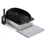 Stainless Steel Cat Litter Box With Lid, Large Cat Litter Box For Big Cats, Scoop And Mat Included