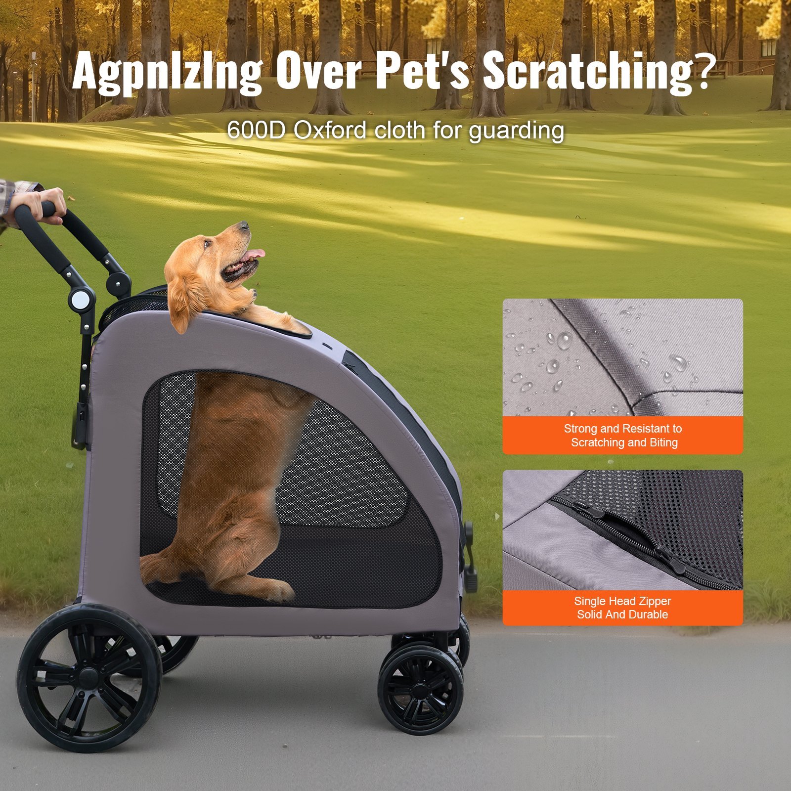 Pet Stroller 4-Wheels Dog Stroller Carrier 160lbs Weight Capacity Portable - Image 4