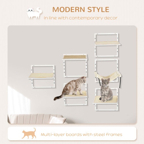 PawHut 6-pc Modern Cat Wall Shelves For Indoor Cats, Height Adjustable Jumping Platforms - Image 4