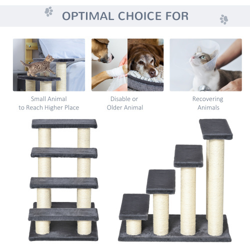 PawHut Cat Tree With 4 Steps For High Beds Couch, Cute Stair Shaped Cat Tree For Indoor Cats Or Dogs W Sisal Scratching Post, Climbing, Playing, Gray - Image 6