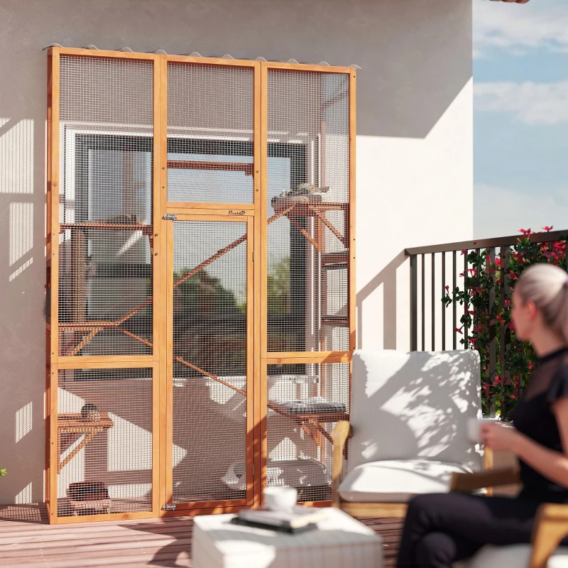 Outdoor Catio Cat Enclosure, Large Wooden Cat House With 6 Jumping Platforms, Scratching Post.For Multiple Packages Shipped, Please Pay Attention To The Details, Dimensions, And Weight. - Image 3