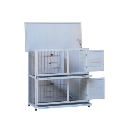 Rabbit Hutch Outdoor, 2-Story Rabbit Cage Indoor With Run, Bunny Cage With 2 Removable No-Leak Trays, Pet Cages With Non-Slip Ramp, Waterproof Roof, Fence, For Small Animals - Image 7