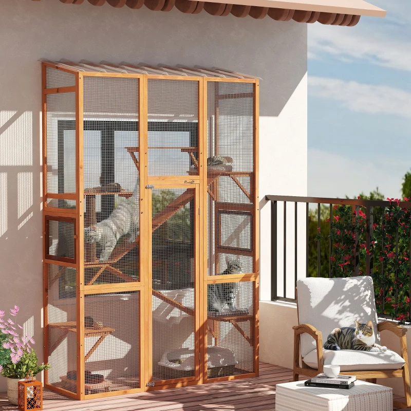 Outdoor Catio Cat Enclosure, Large Wooden Cat House With 6 Jumping Platforms, Scratching Post.For Multiple Packages Shipped, Please Pay Attention To The Details, Dimensions, And Weight. - Image 5
