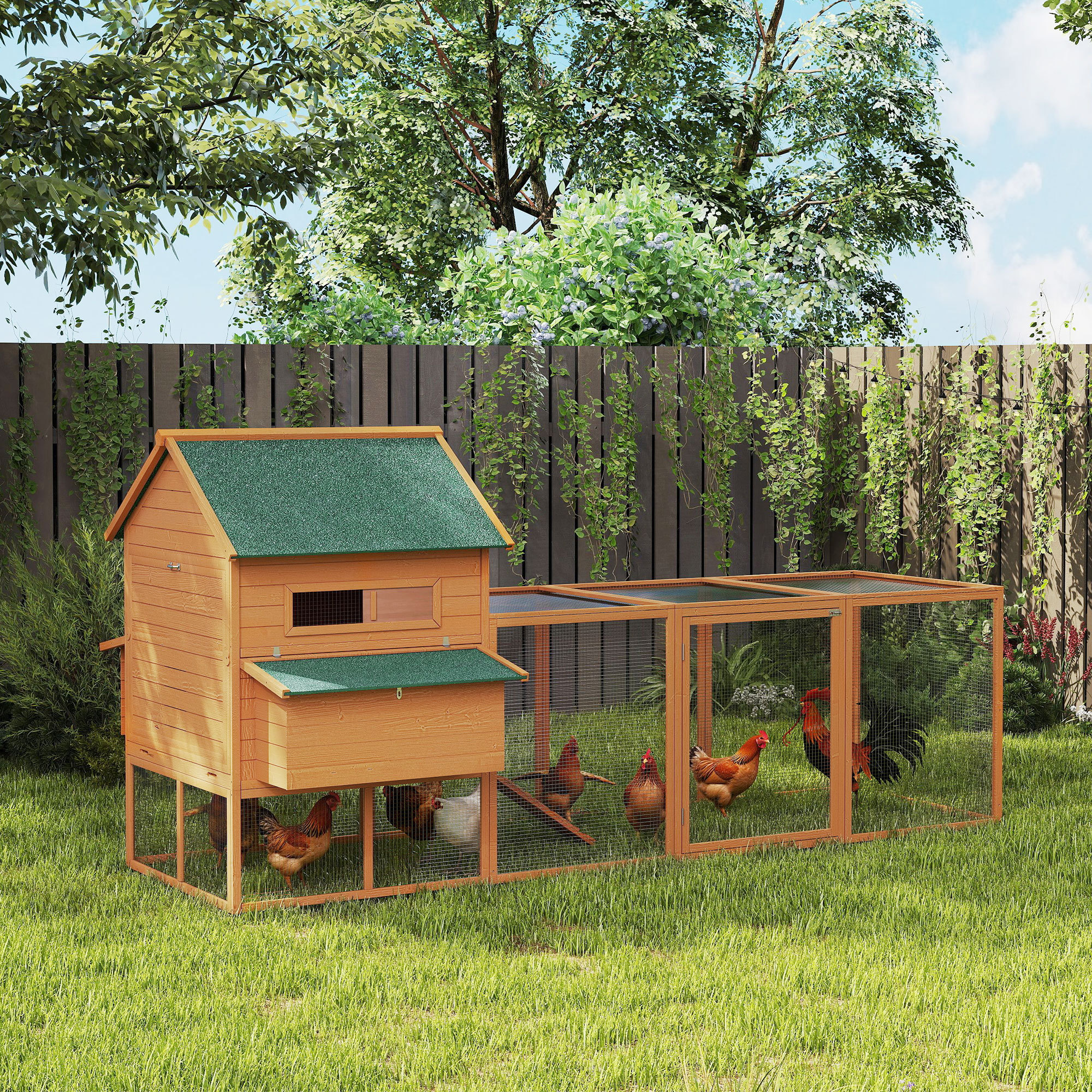 137" Chicken Coop for 8-10 Chickens, Large Chicken House, Wooden Poultry Hen Cage with Nesting Box and Run for Backyard, Orange - Image 6