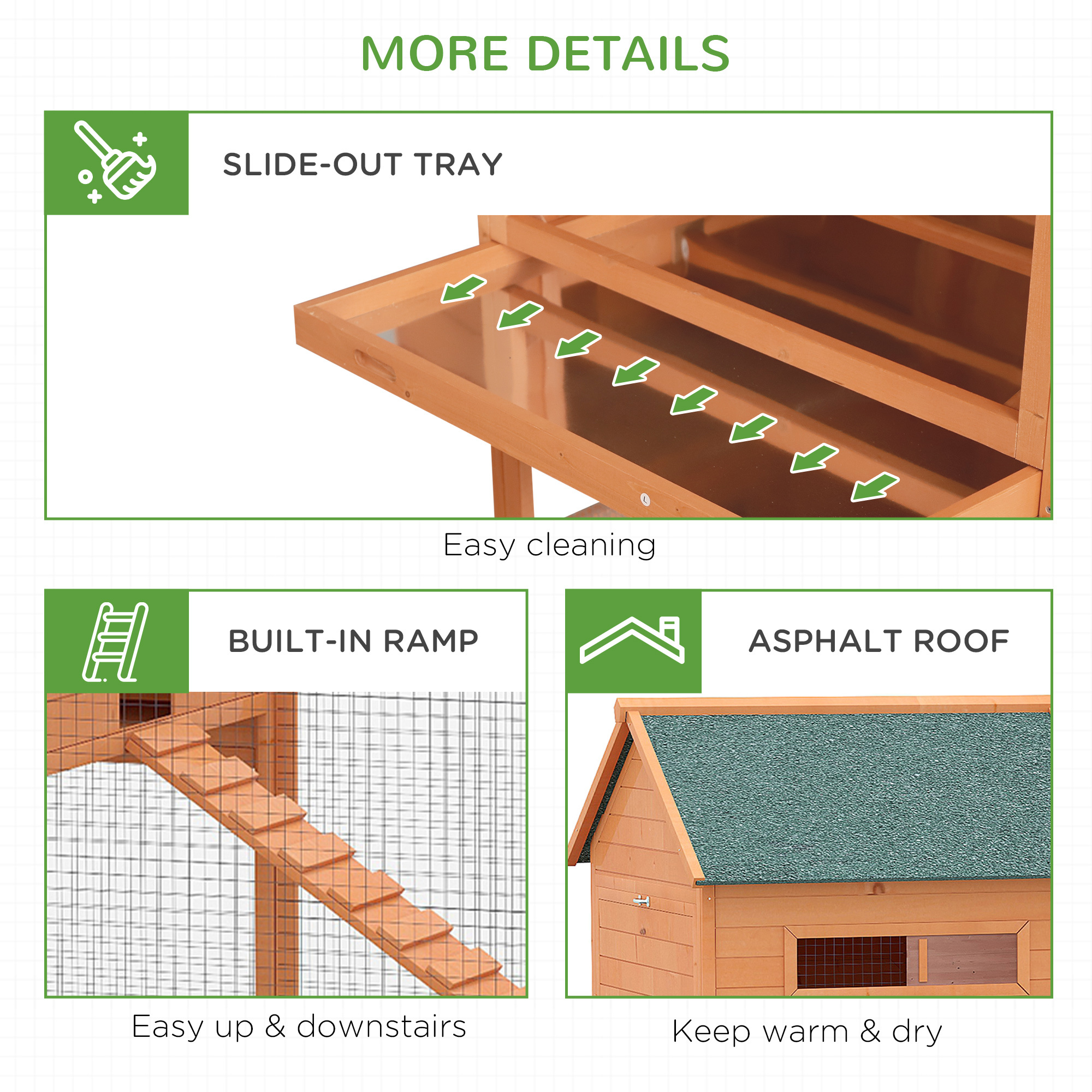 137" Chicken Coop for 8-10 Chickens, Large Chicken House, Wooden Poultry Hen Cage with Nesting Box and Run for Backyard, Orange - Image 7