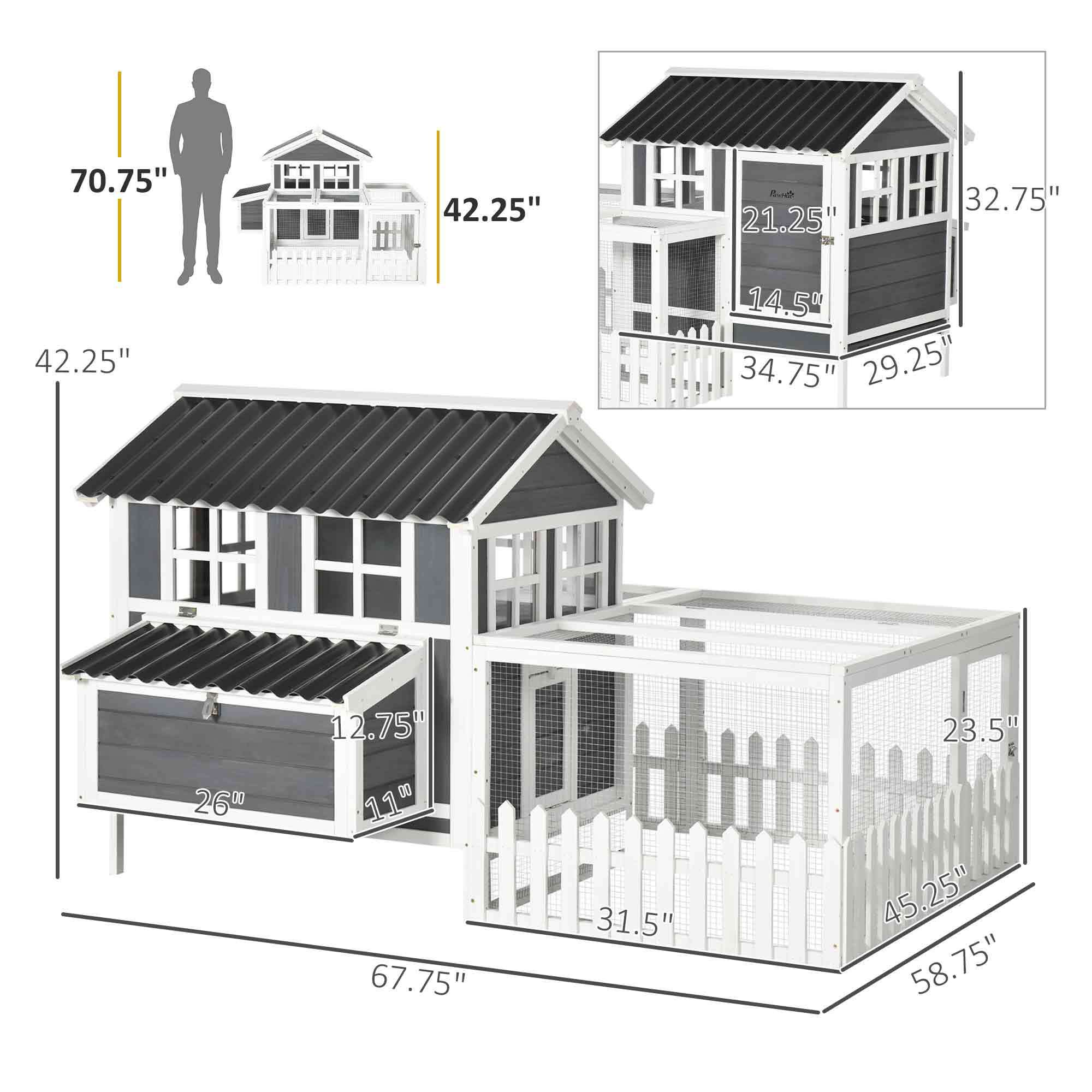 Wooden Chicken Coop with Run for 1-2 Chickens, 68" x 59" x 42" - Image 8