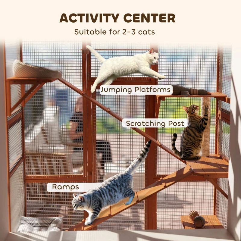 Outdoor Catio Cat Enclosure, Large Wooden Cat House With 6 Jumping Platforms, Scratching Post.For Multiple Packages Shipped, Please Pay Attention To The Details, Dimensions, And Weight. - Image 8