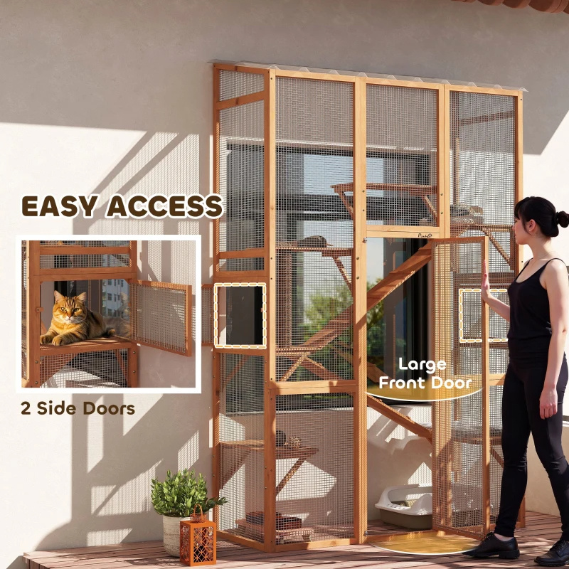 Outdoor Catio Cat Enclosure, Large Wooden Cat House With 6 Jumping Platforms, Scratching Post.For Multiple Packages Shipped, Please Pay Attention To The Details, Dimensions, And Weight. - Image 2