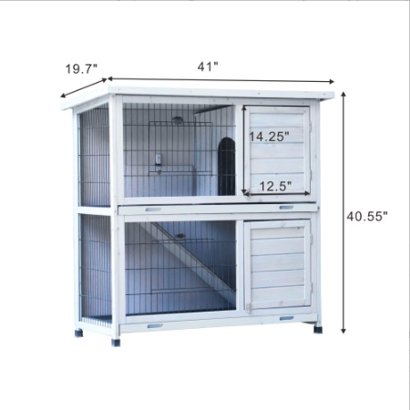 Rabbit Hutch Outdoor, 2-Story Rabbit Cage Indoor With Run, Bunny Cage With 2 Removable No-Leak Trays, Pet Cages With Non-Slip Ramp, Waterproof Roof, Fence, For Small Animals - Image 5