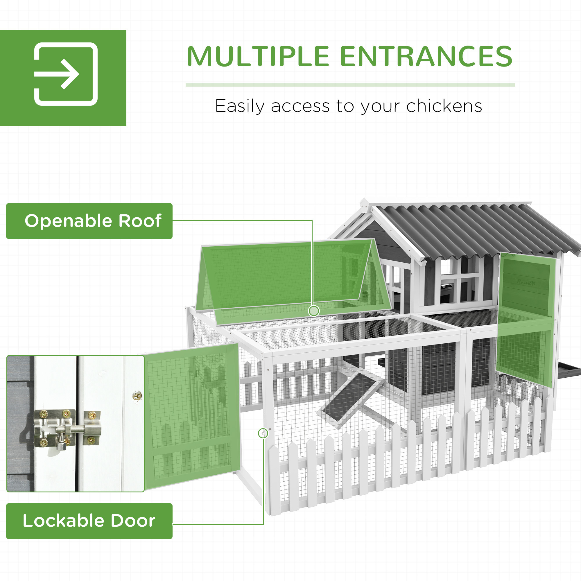 Wooden Chicken Coop with Run for 1-2 Chickens, 68" x 59" x 42" - Image 2